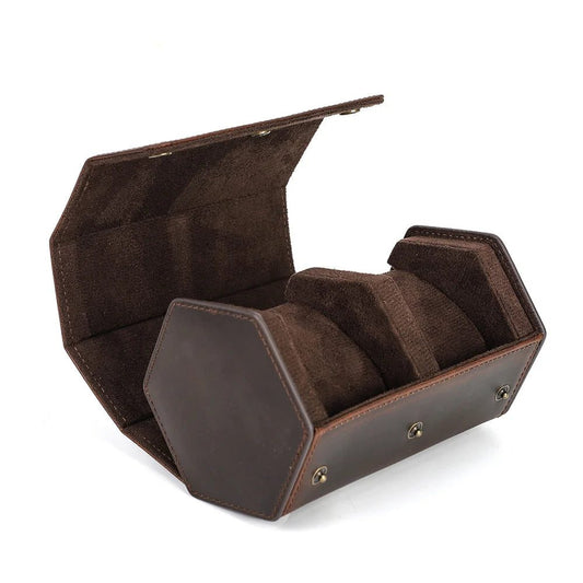 Vintage Leather Watch Roll Travel Case Organizer