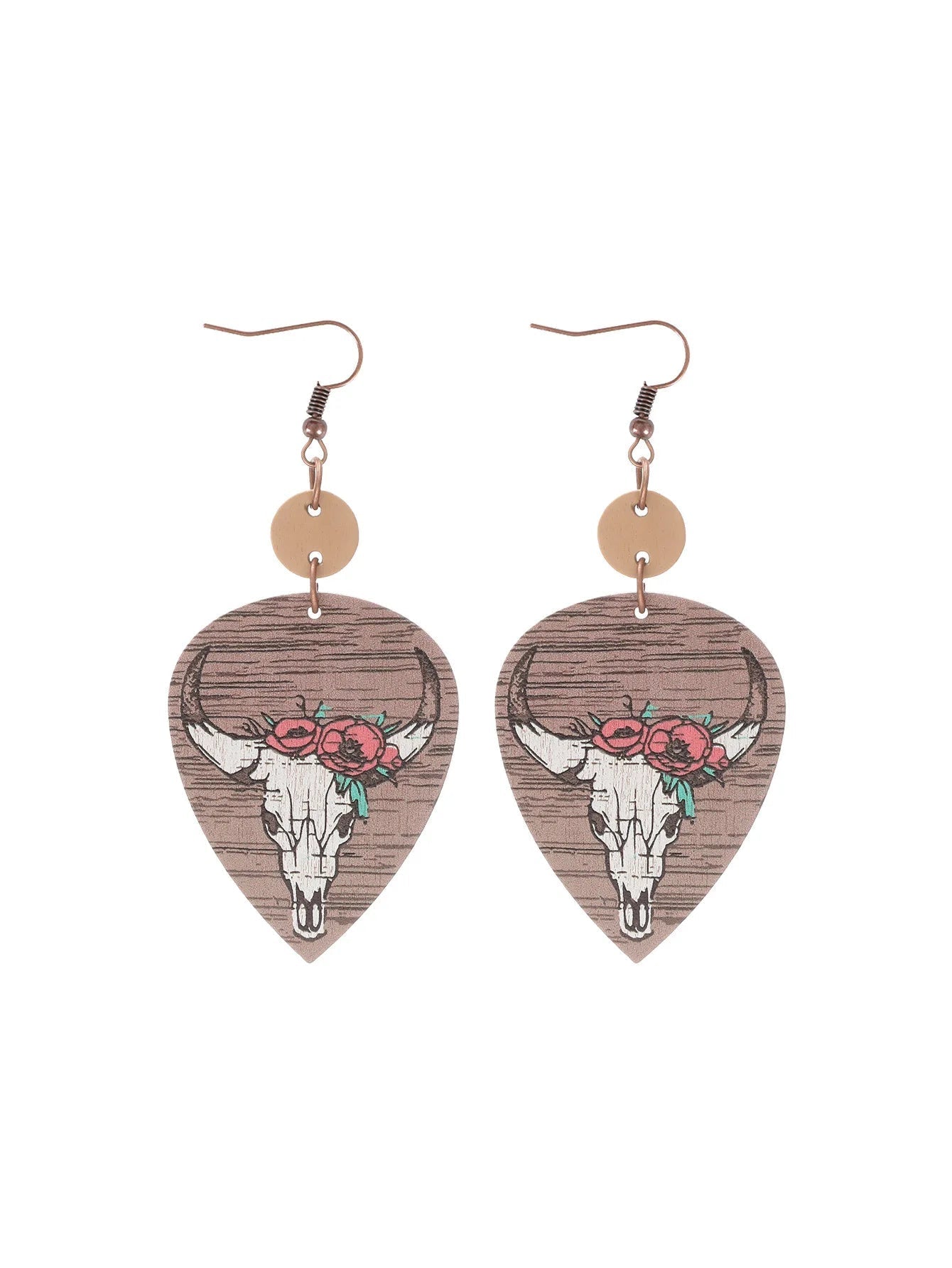 Western Cowboy Wooden Earrings with Cactus Design