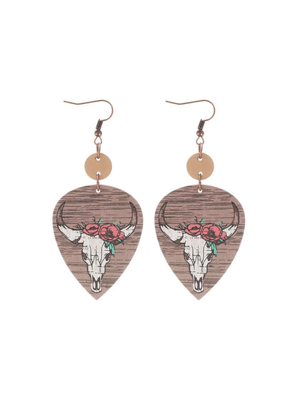 Western Cowboy Wooden Earrings with Cactus Design
