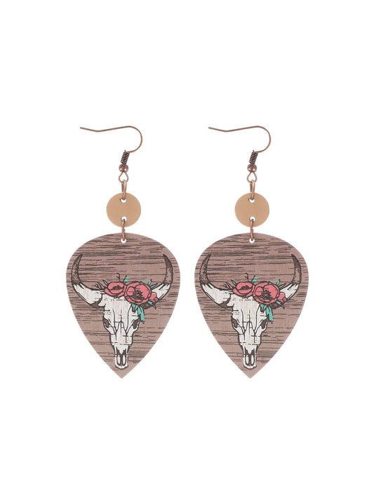 Western Cowboy Wooden Earrings with Cactus Design