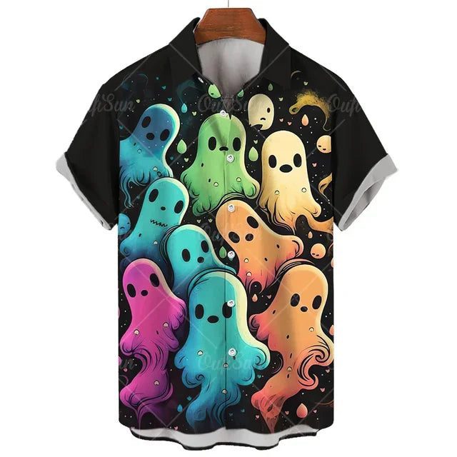 Men's Hawaiian Halloween Shirt with Devil Print