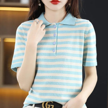 Casual Striped Short Sleeve Polo Shirt