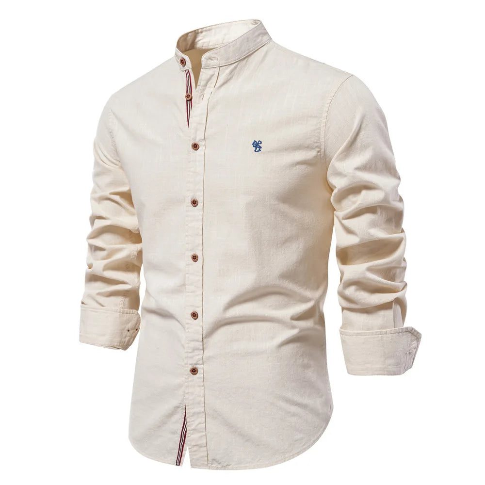 High-Quality Men's Cotton Linen Embroidery Shirt