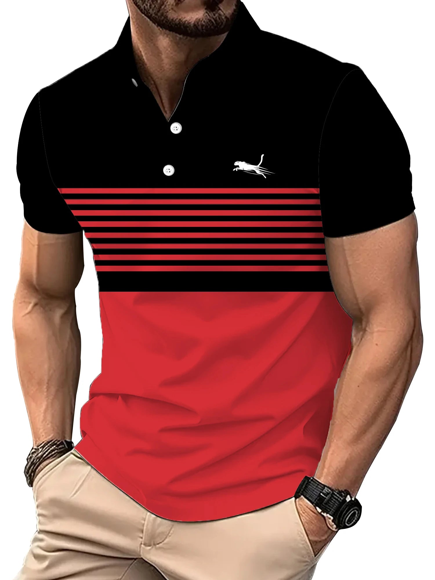 Men's Casual Striped Golf Polo Shirt