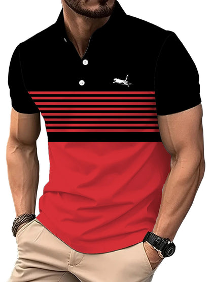 Men's Casual Striped Golf Polo Shirt
