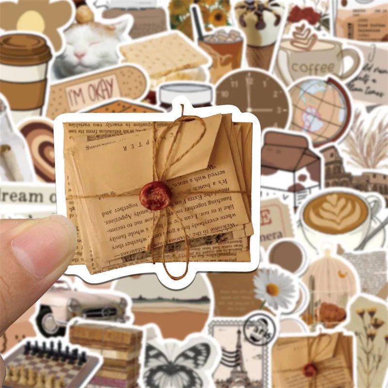 Vintage Brown Aesthetic Stickers for Stationery