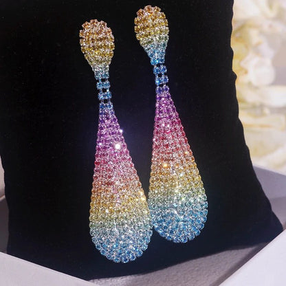 Luxury Rainbow Crystal Drop Earrings for Weddings