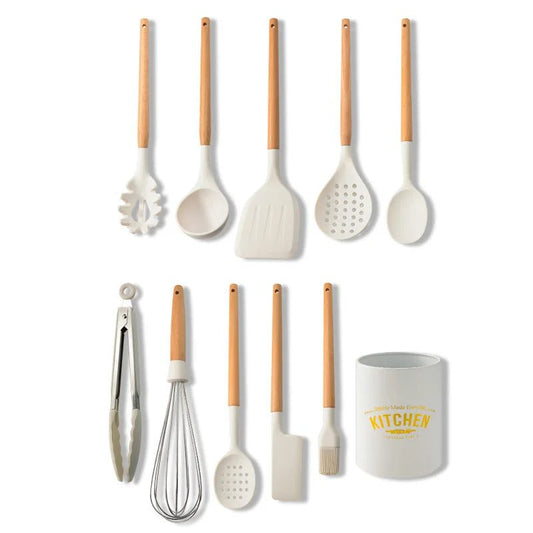 High-Temperature Silicone Utensil Set with Wood