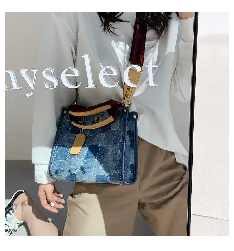 2024 Trendy Denim Handbag with Wide Strap
