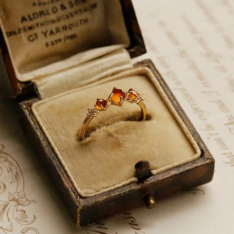 Boho Adjustable Orange Garnet Amber Ring