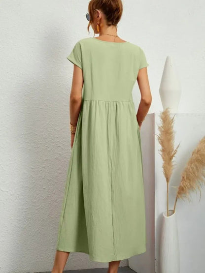 Casual Cotton Midi Dress with Pockets for Women