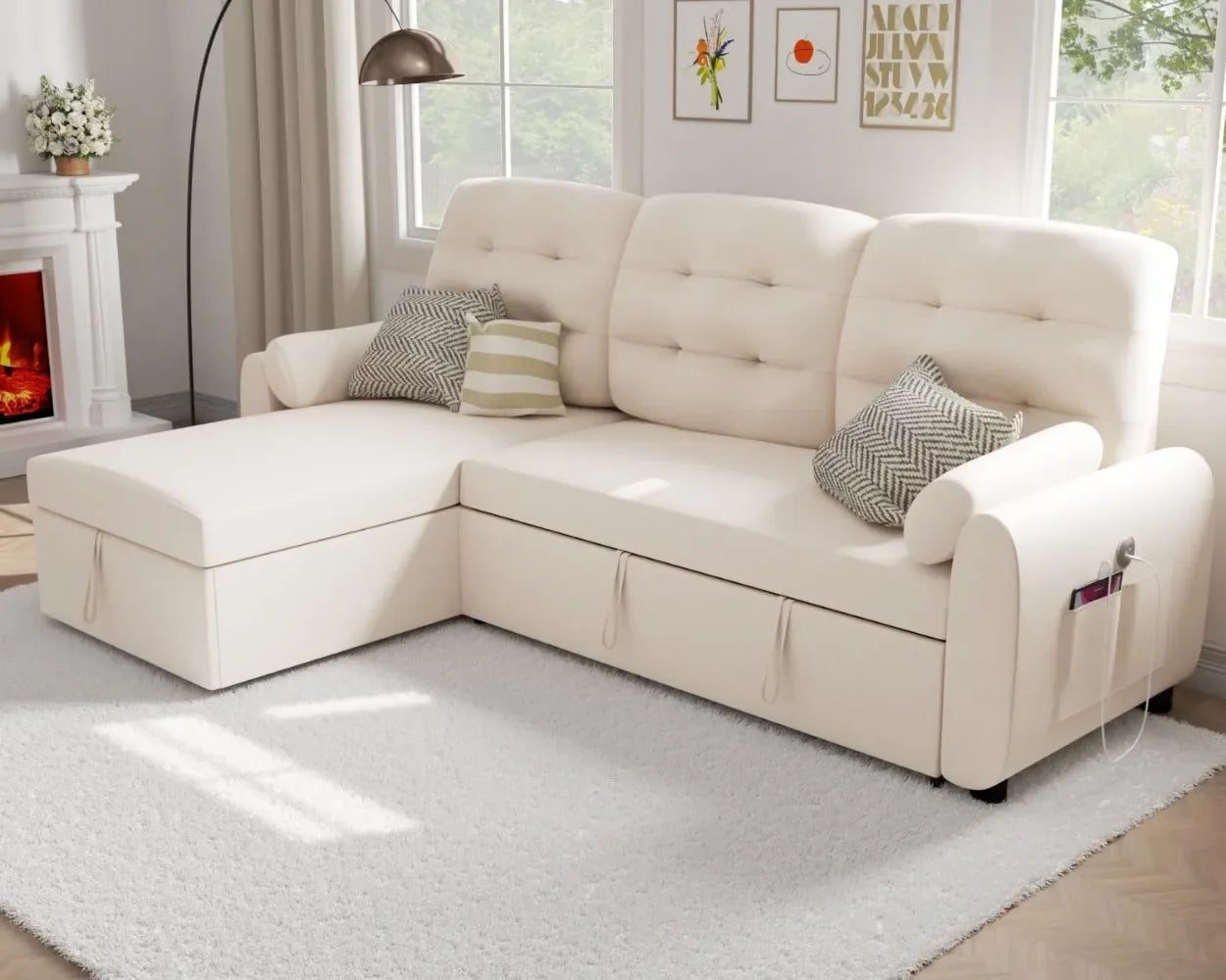 87” Sleeper Sectional Sofa with Storage