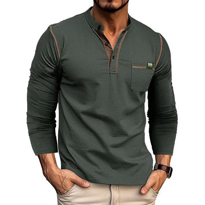 Men's Long Sleeve Pocket Henley T-Shirts 2024