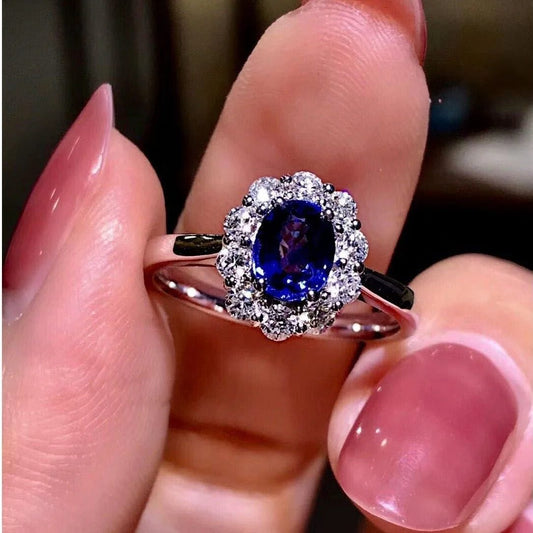 Elegant Sapphire Flower Ring for Women