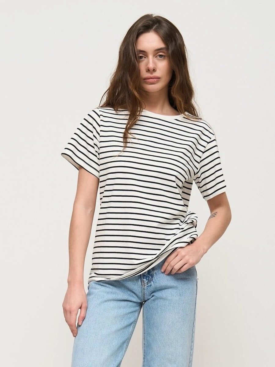 Cozy Striped Short Sleeve T-Shirts for Women