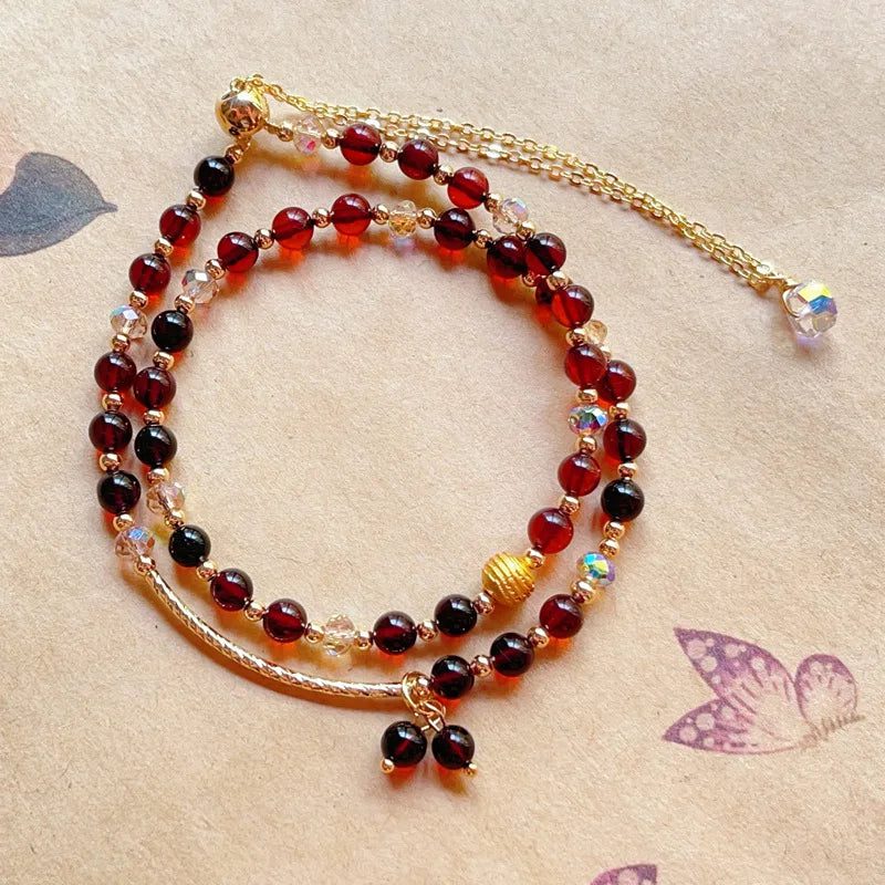 Handmade Adjustable Amber Beaded Bracelet for Women