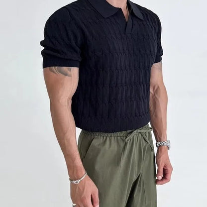 Men's Casual V-Neck Knitted Polo Shirt