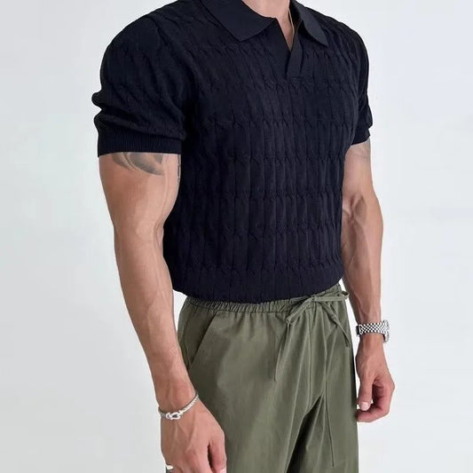 Men's Casual V-Neck Knitted Polo Shirt