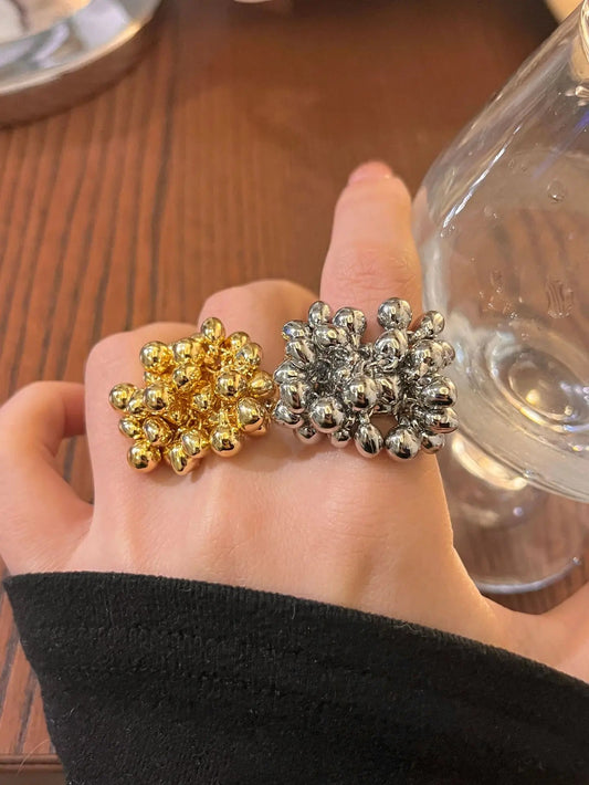 Vintage Metal Beads Open Ring for Women