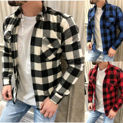 Men's Long-Sleeve Plaid Flannel Shirt M-3XL