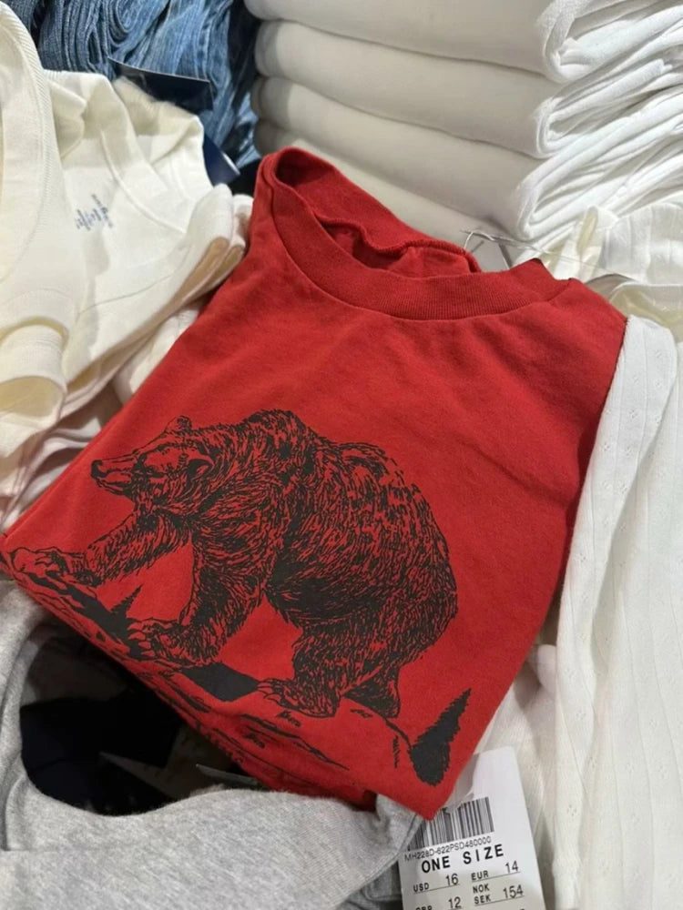 Vintage Red Cotton T-Shirts for Women