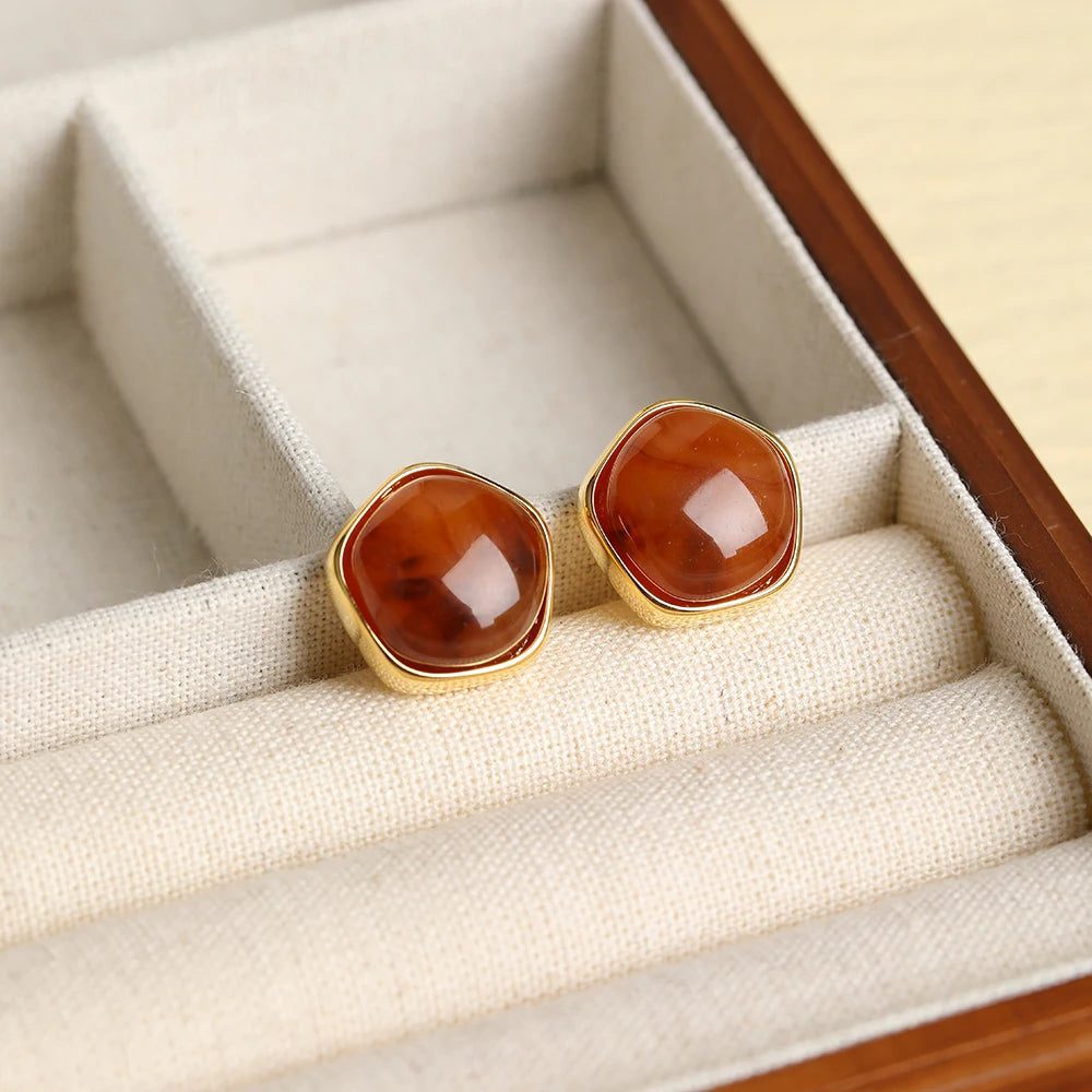 Luxury Amber Earrings for Women - Retro Style