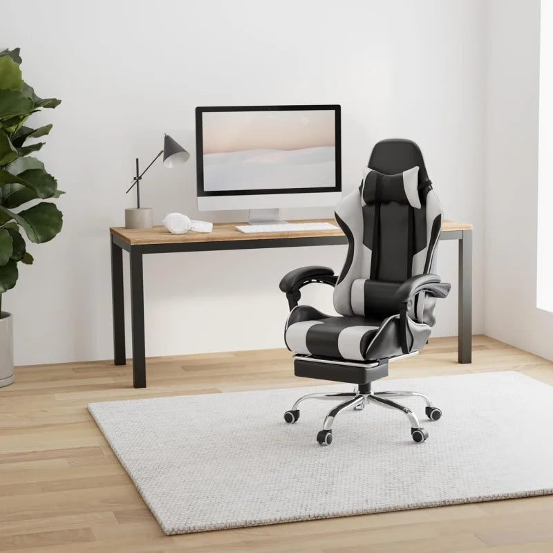 Adjustable Gaming Chair with Footrest and Support