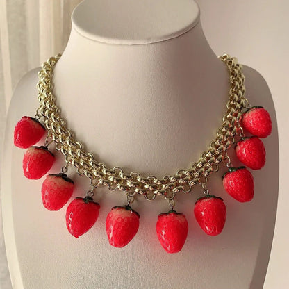 Chunky Cherry Pendant Necklace with Pearls