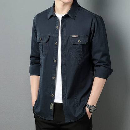 Men's Oversized Black Linen Tactical Shirt