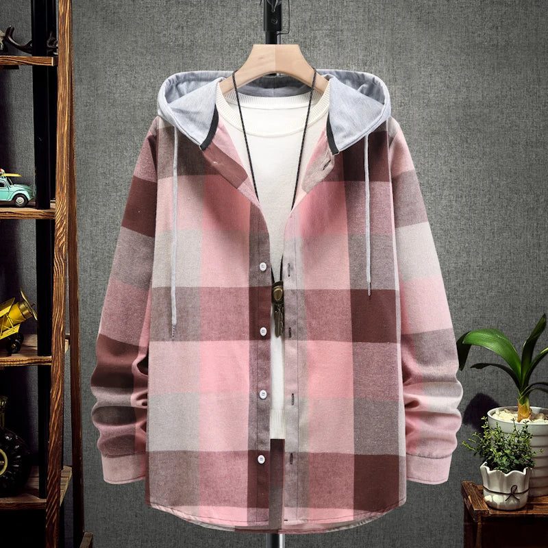 Men's Plaid Flannel Hooded Shirt Jacket