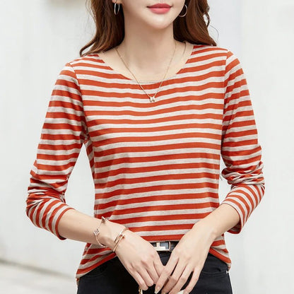 2023 Women's Striped Long Sleeve Cotton Tee