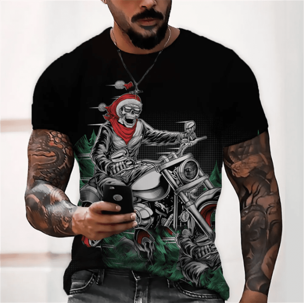 3D Santa Print Men's Christmas T-Shirt