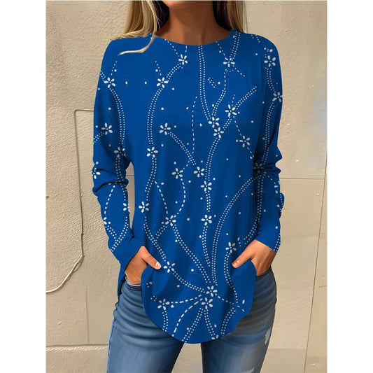 Stylish Long Sleeve Floral Cotton T-Shirts for Women