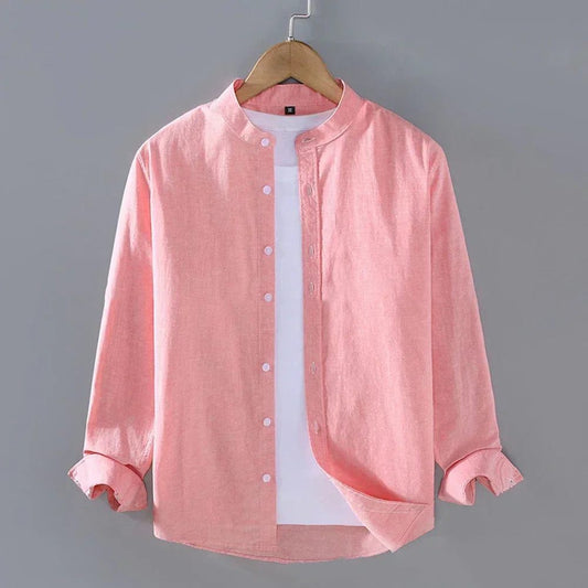 Men's Linen Stand Collar Long Sleeve Shirt