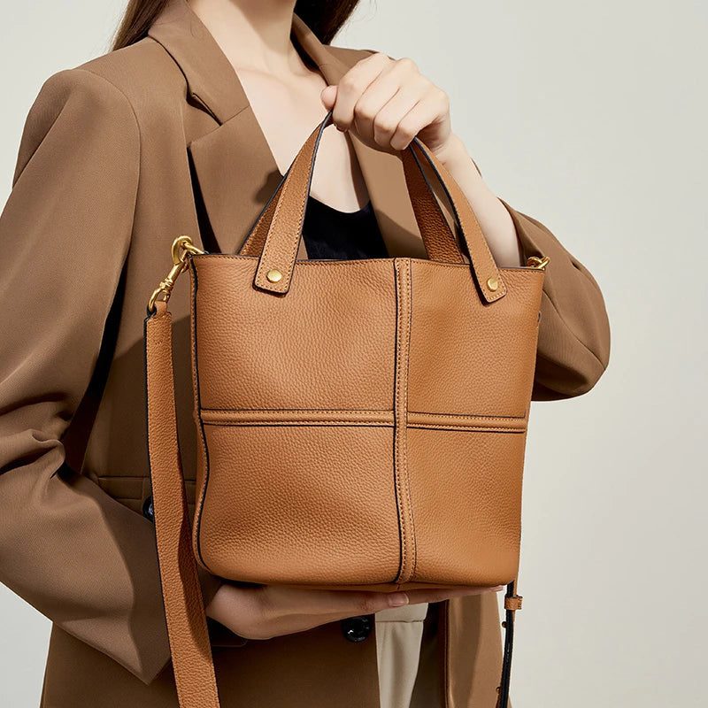 Genuine Leather Bucket Crossbody Bags for Women