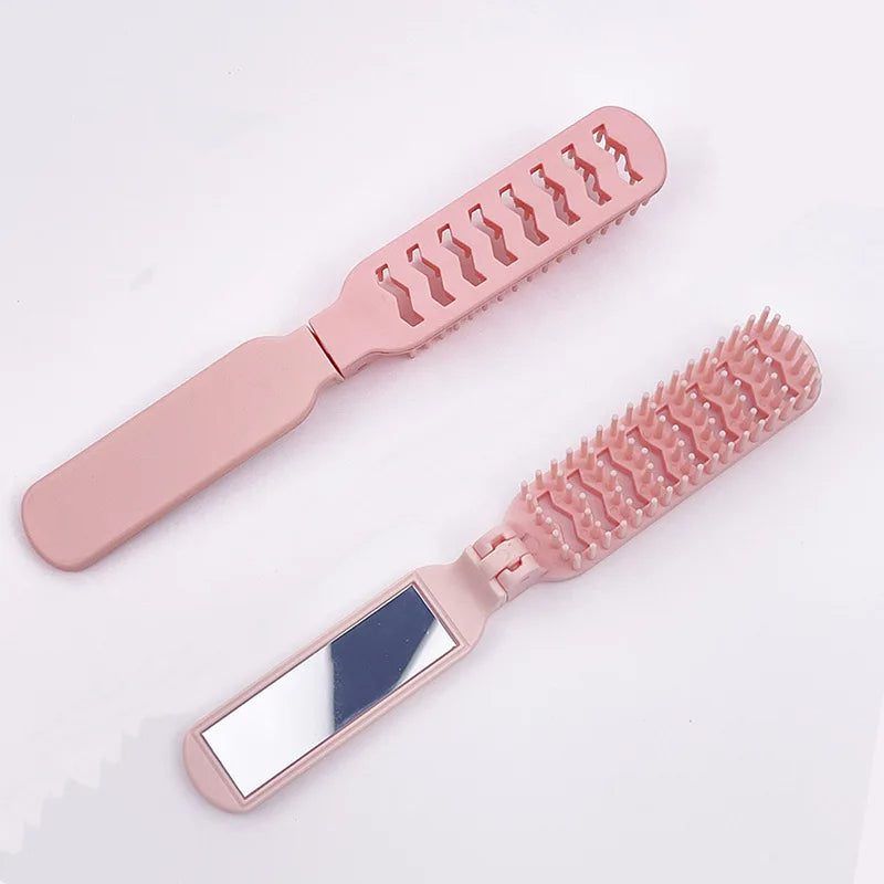 Portable Foldable Hair Brush with Mirror