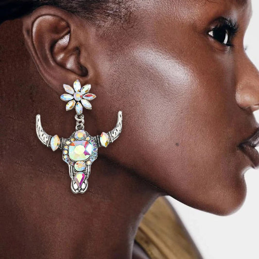 Vintage Colorful Rhinestone Western Bullfight Earrings