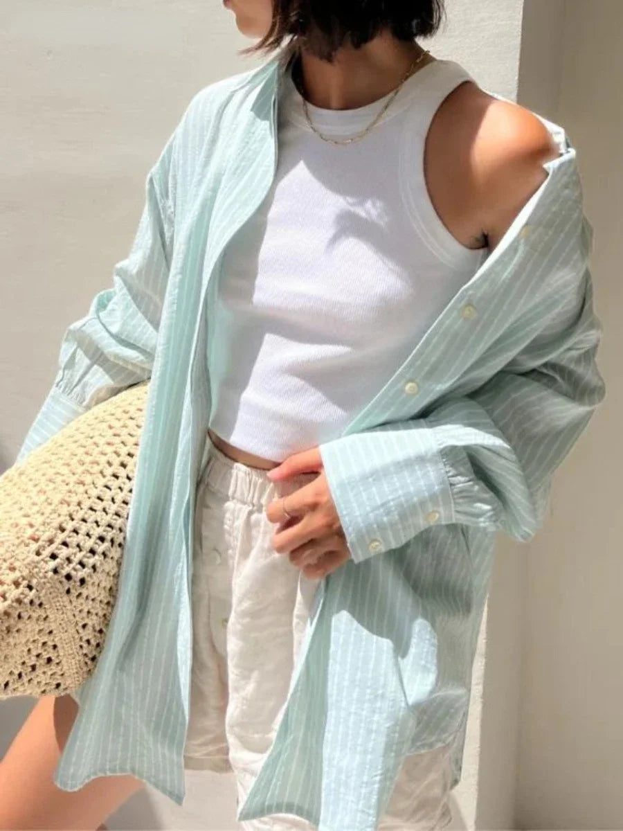 Chic Oversized Striped Cotton T-Shirts for Women