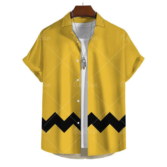 Men's Yellow Oversized Hawaiian Shirt for Summer