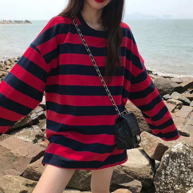Vintage Striped Long Sleeve Gothic T-Shirt