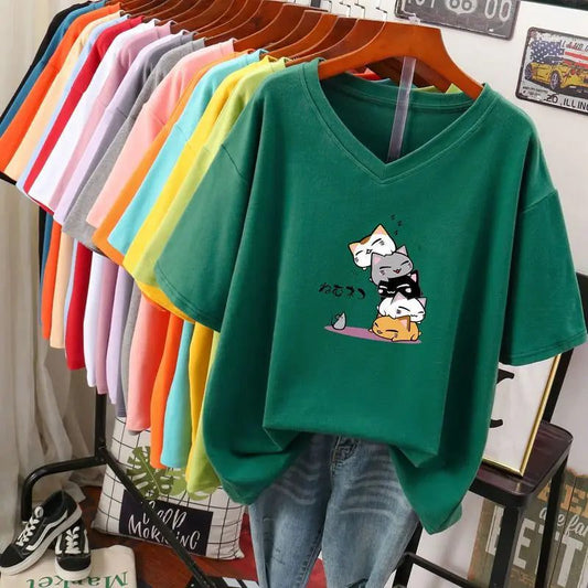 Plus Size Women's Oversized V Neck T-Shirts