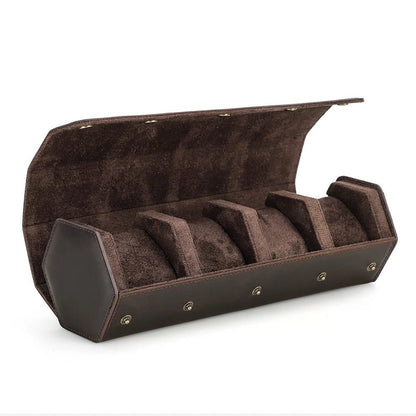 Vintage Leather Watch Roll Travel Case Organizer