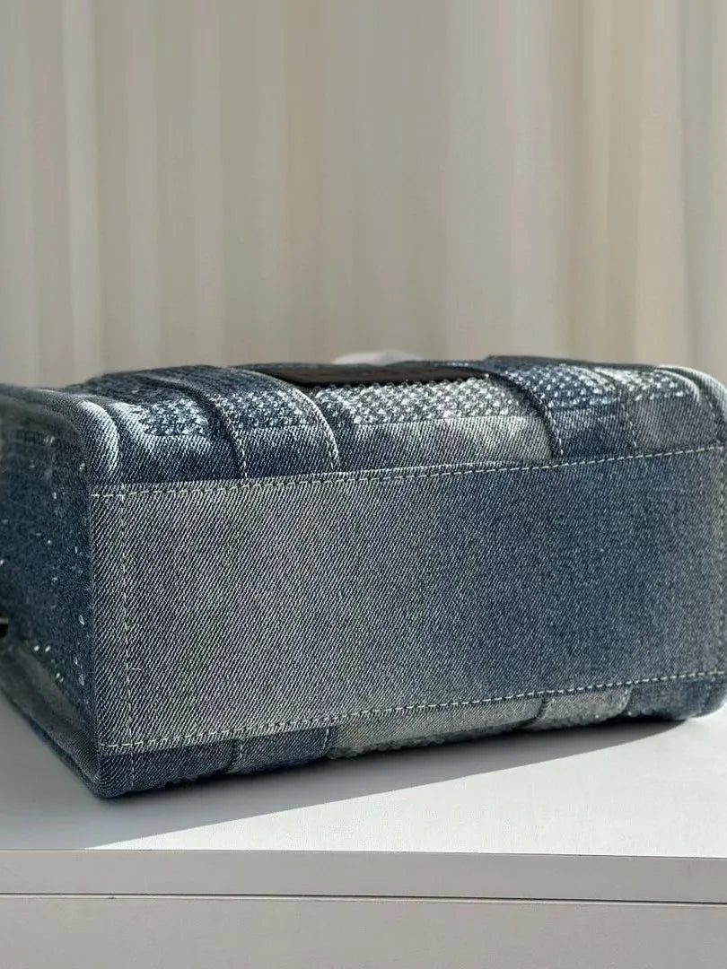 2024 Color Blocked Rhinestone Denim Tote Bag