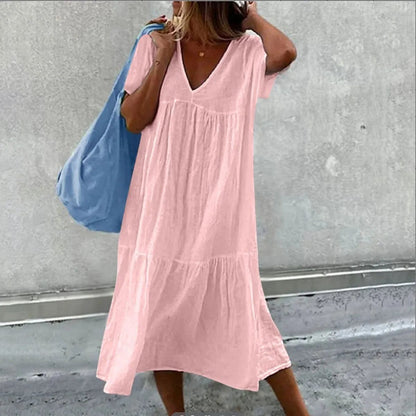 Chic Cotton Linen Midi Dresses for Women
