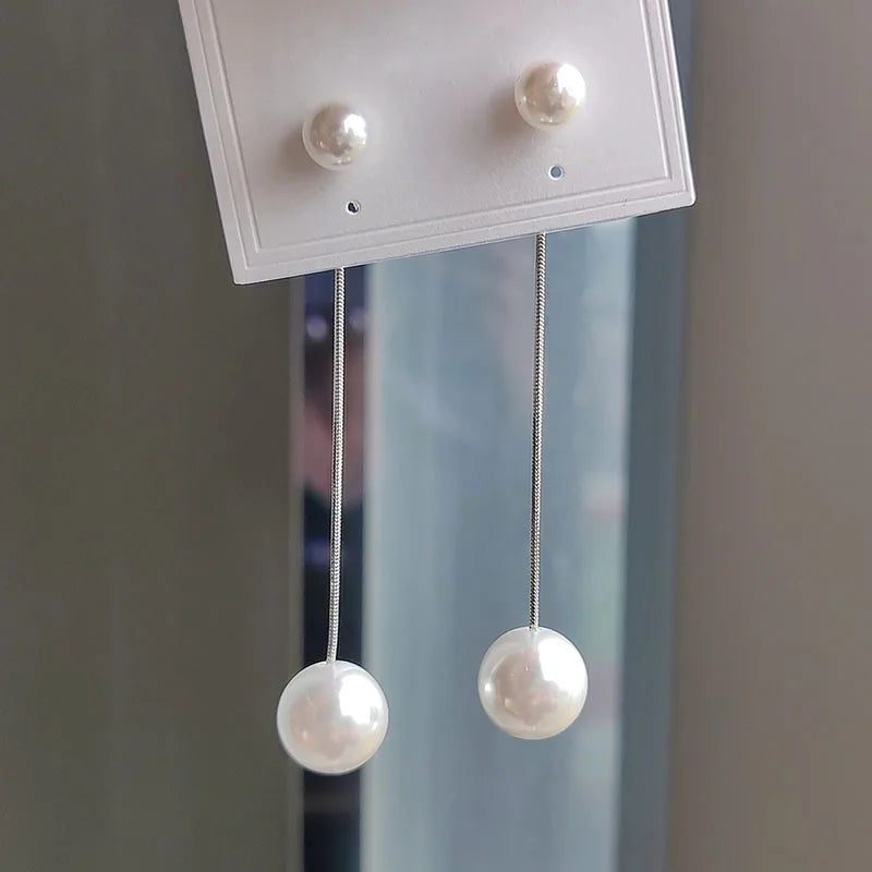 Korean Pearl Drop Earrings with Long Tassels