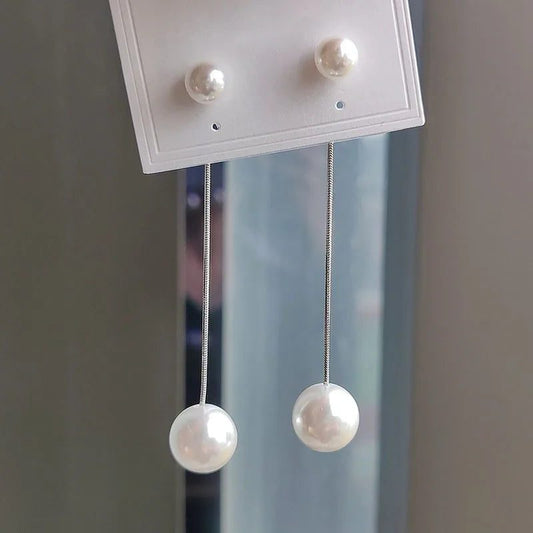 Korean Pearl Drop Earrings with Long Tassels