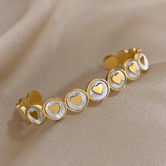 Waterproof Gold Plated Heart Cuff Bracelet