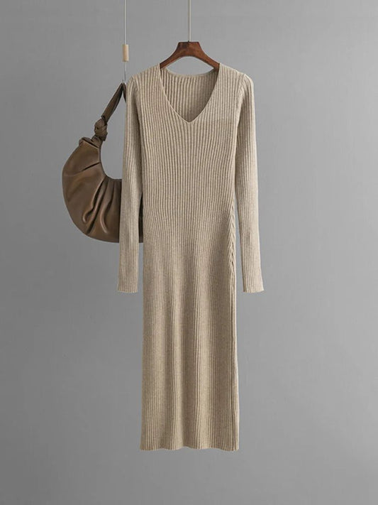 Light Blue V Neck Knitted Sweater Dress