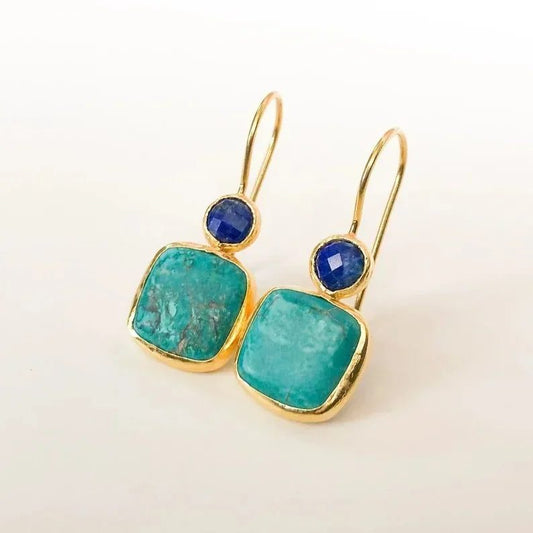 Vintage Gold Ornate Turquoise Earrings for Women