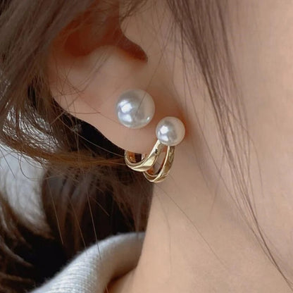 Elegant Double Imitation Pearl Stud Earrings